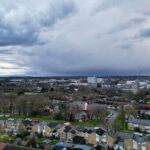 An aerial view of Stevenage on a grey cloudy day